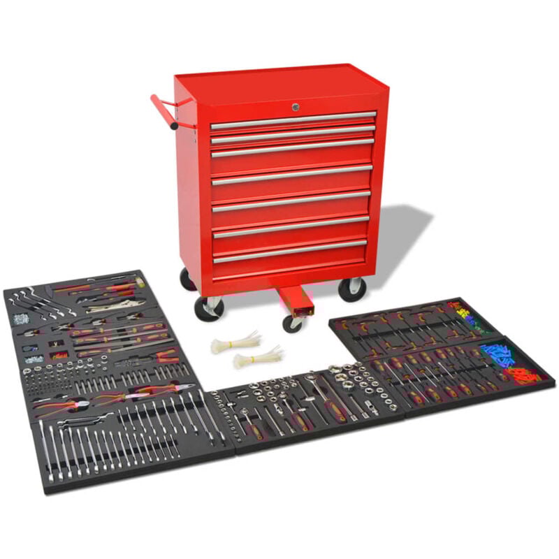 foto del prodotto vidaxl carrello portautensili officina con 1125 utensili acciaio rosso