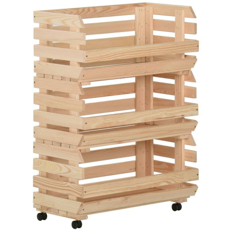 foto del prodotto vidaxl carrello portaverdure in legno massello con 3 scomparti disponibili varie misure dimensioni 57 x 30 x 80 cm