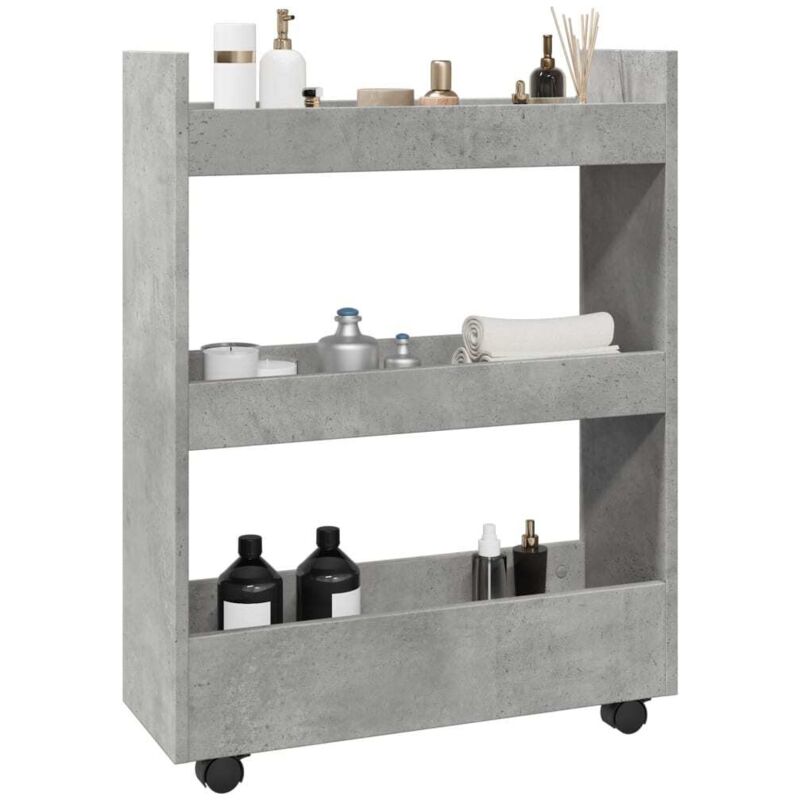 foto del prodotto vidaxl - carrello stretto a 3 livelli grigio cemento in truciolato