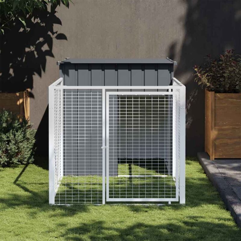 foto del prodotto vidaxl casetta cani con corsa antracite 110x201x110 cm acciaio zincato