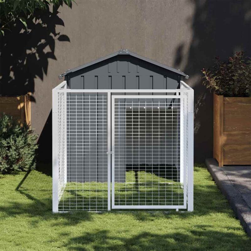 foto del prodotto vidaxl casetta cani con corsa antracite 117x201x123 cm acciaio zincato