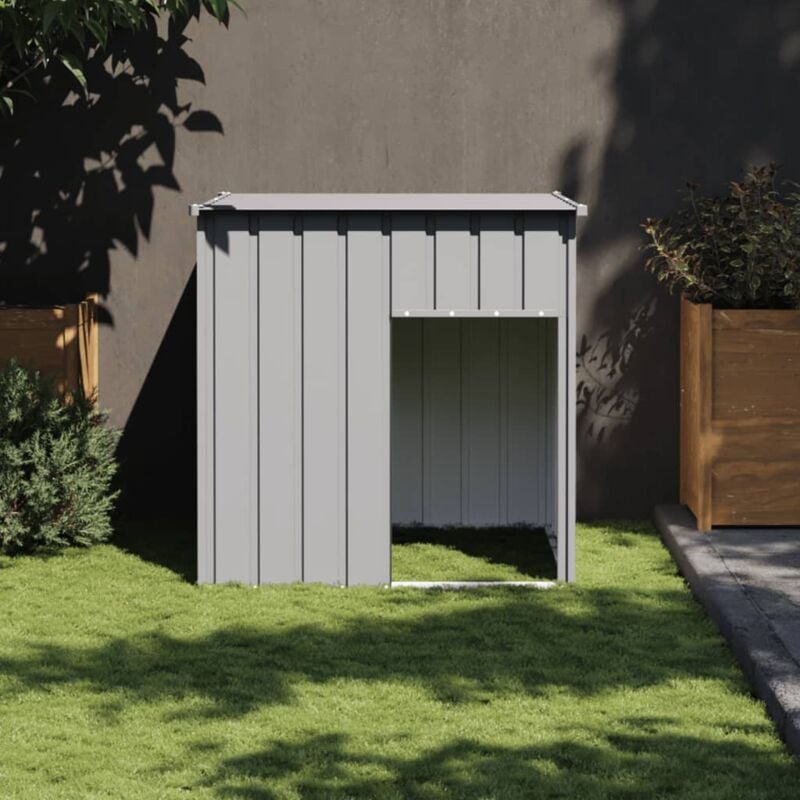 foto del prodotto vidaxl casetta cani tetto grigio chiaro 110x103x109 cm acciaio zincato
