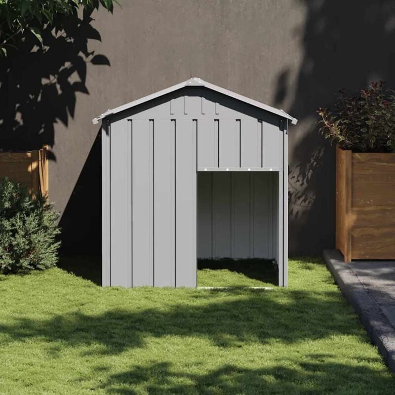 foto del prodotto vidaxl casetta cani tetto grigio chiaro 117x103x123 cm acciaio zincato