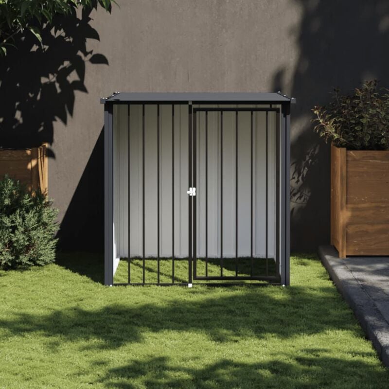 foto del prodotto vidaxl casetta per cani con tetto nero 110x103x109 cm acciaio zincato