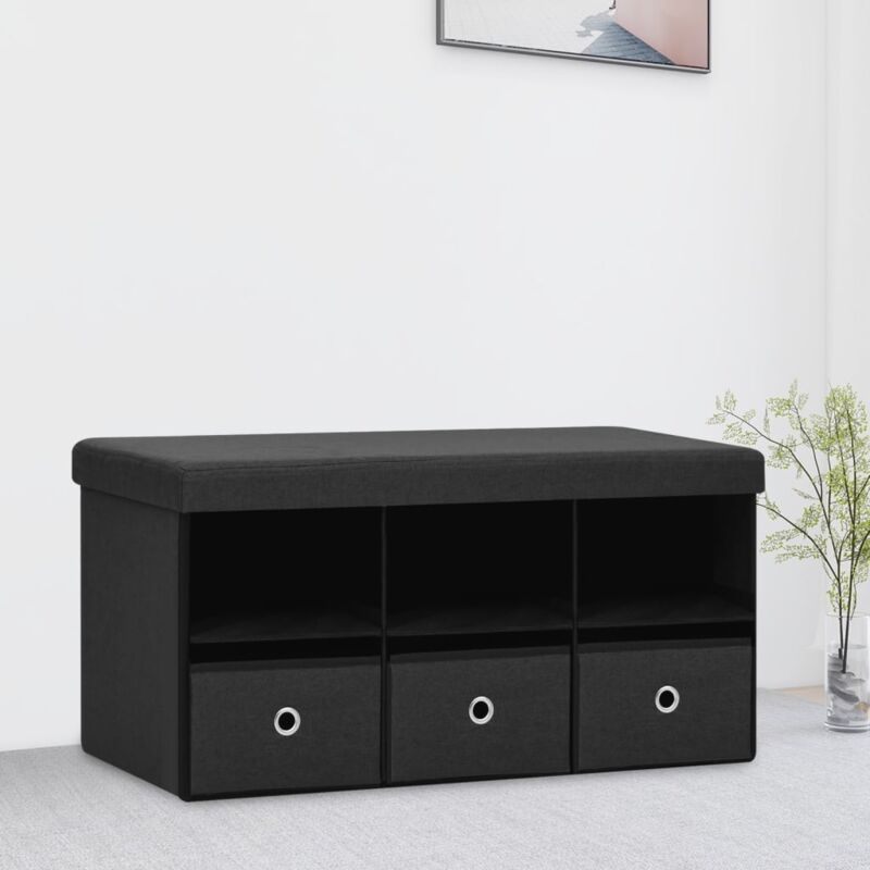 foto del prodotto vidaxl cassapanca pieghevole nera 76x38x38 cm in simil lino