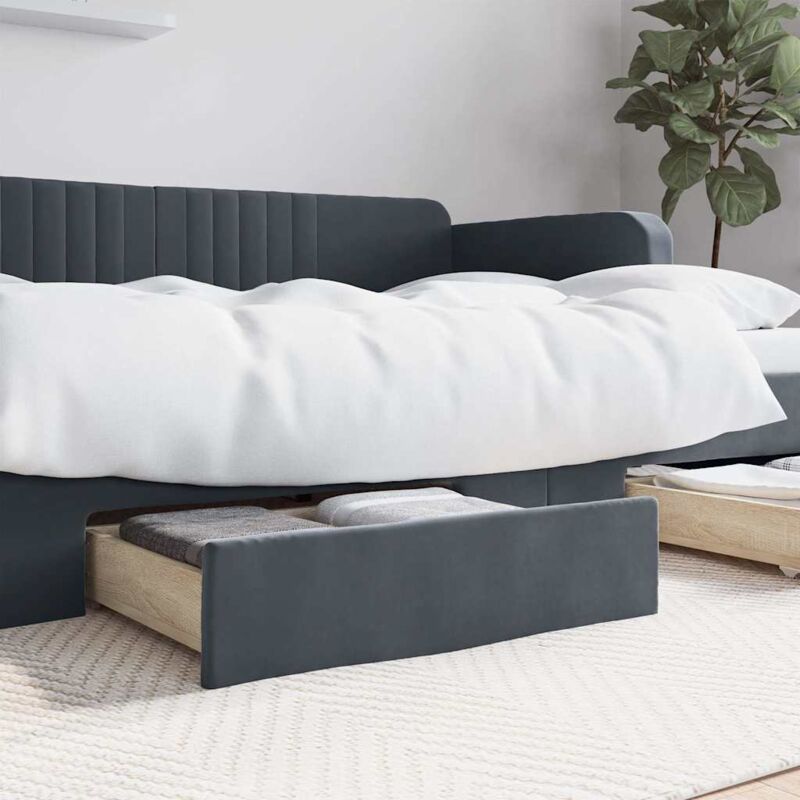 foto del prodotto vidaxl cassetti da letto 2pz grigio scuro legno multistrato e velluto