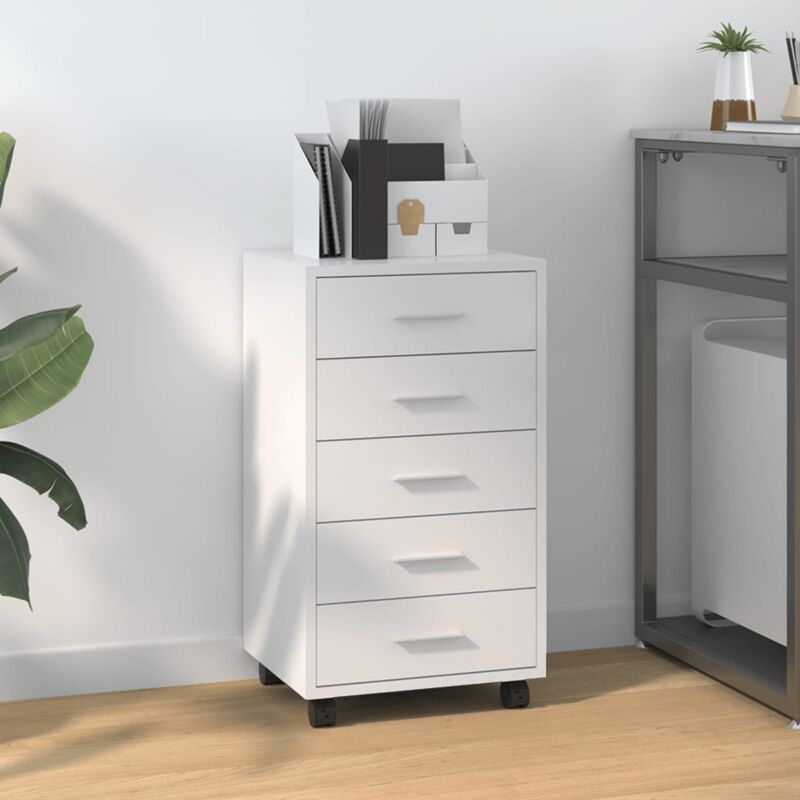 foto del prodotto vidaxl cassettiera con ruote bianco lucido in legno multistrato