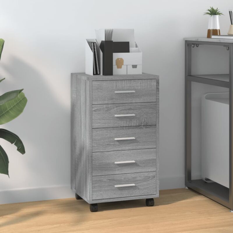 foto del prodotto vidaxl cassettiera con ruote grigio sonoma in legno multistrato