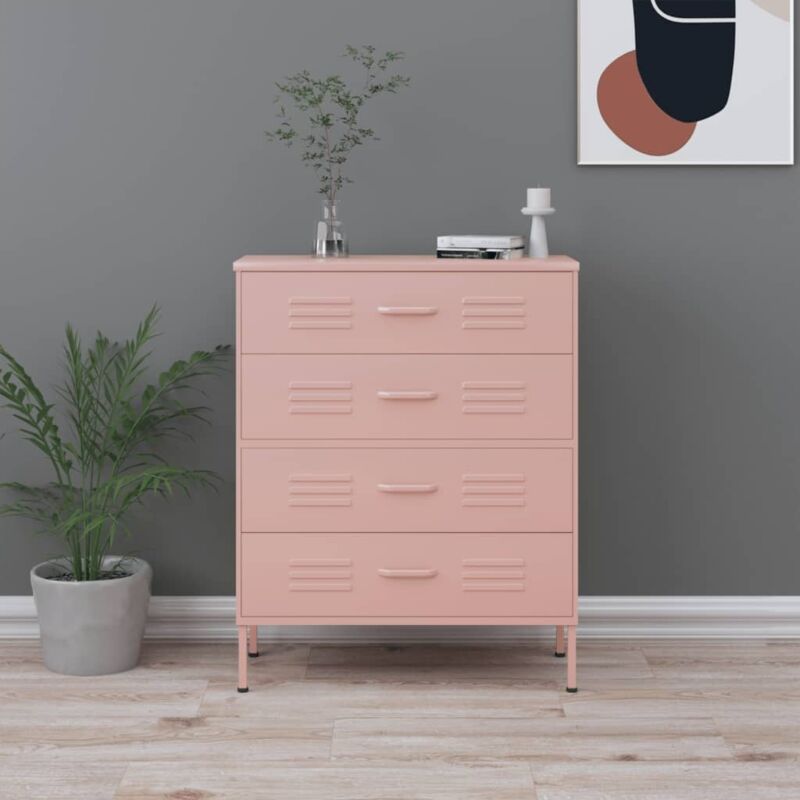 foto del prodotto vidaxl cassettiera dotata di 4 cassetti in acciaio in stile industrial vari colori colore rosa