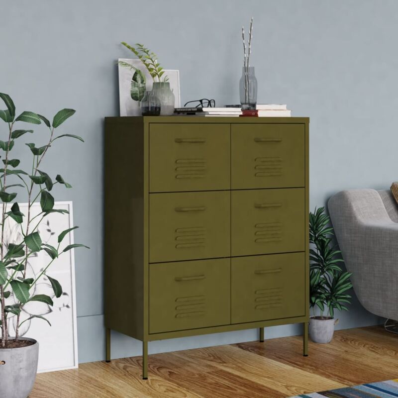 foto del prodotto vidaxl cassettiera verde oliva 80x35x101,5 cm in acciaio