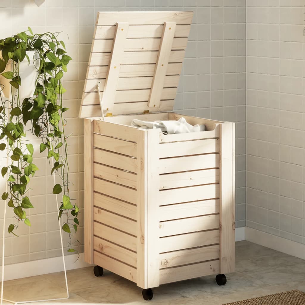 foto del prodotto vidaxl cesta biancheria con ruote rana 45x45x64 cm legno massello pino
