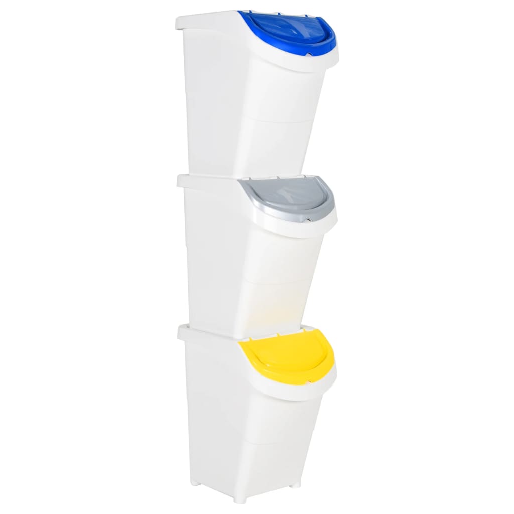 foto del prodotto vidaxl cestini per rifiuti impilabili con coperchi 3pz bianchi pp 120l