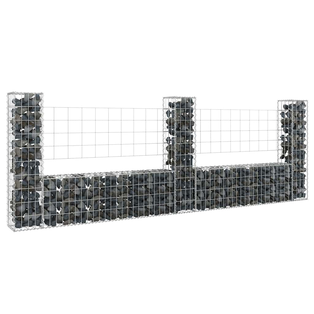 foto del prodotto vidaxl cesto gabbione a u con 3 pali in ferro 260x20x100 cm