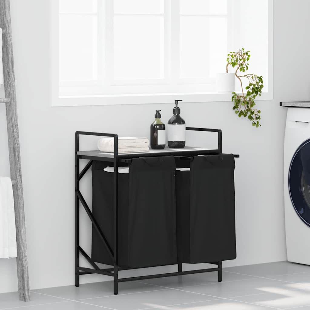 foto del prodotto vidaxl cesto per la biancheria 2 scomparti con ripiano grigio sonoma