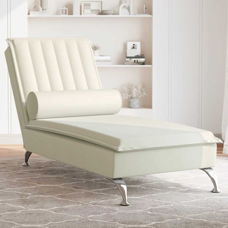 foto del prodotto vidaxl chaise longue massaggi con cuscino a rullo crema in velluto 291147