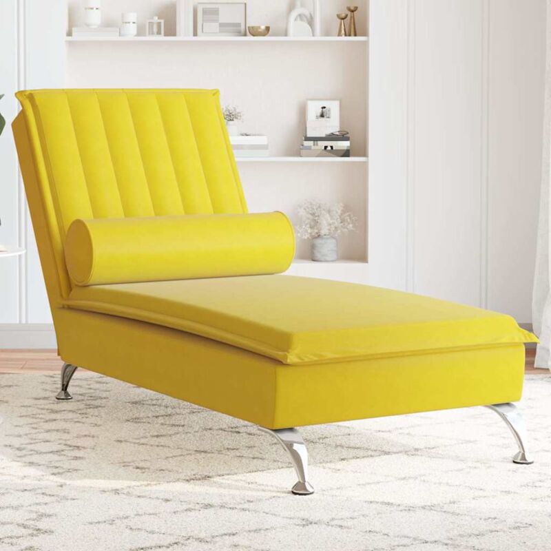 foto del prodotto vidaxl chaise longue massaggi con cuscino a rullo giallo in velluto 740444