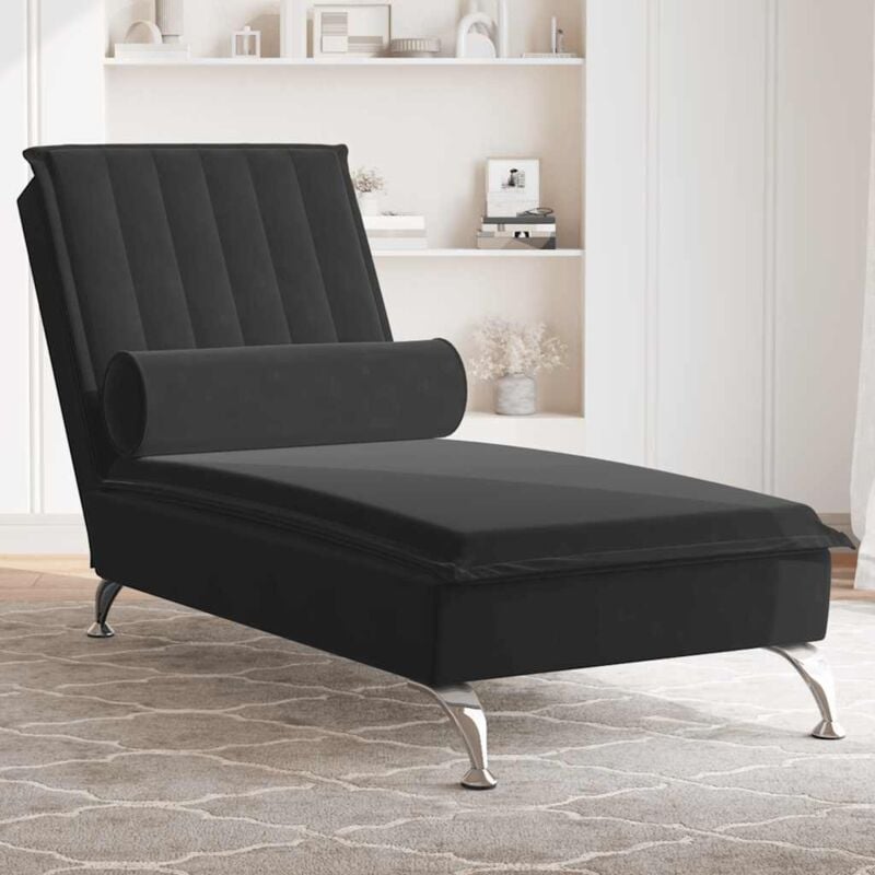 foto del prodotto vidaxl chaise longue massaggi con cuscino a rullo nero in velluto