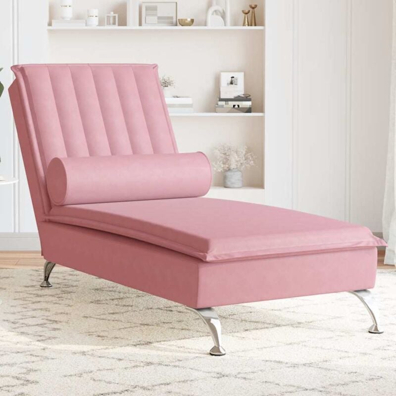 foto del prodotto vidaxl chaise longue massaggi con cuscino a rullo rosso in velluto