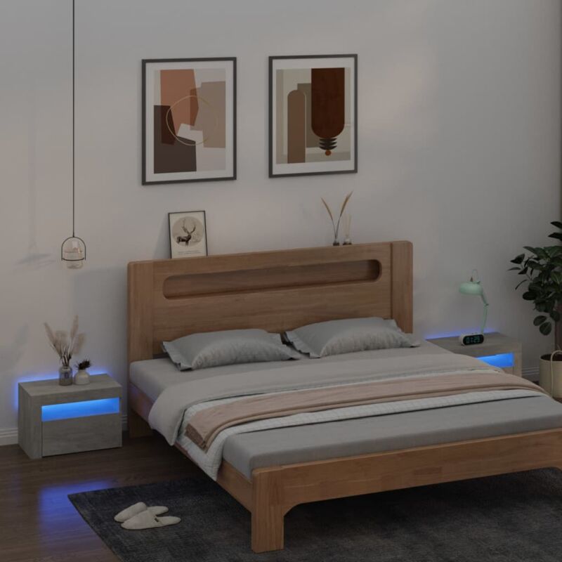 foto del prodotto vidaxl comodini 2 pz con luci a led grigio cemento 60x35x40 cm