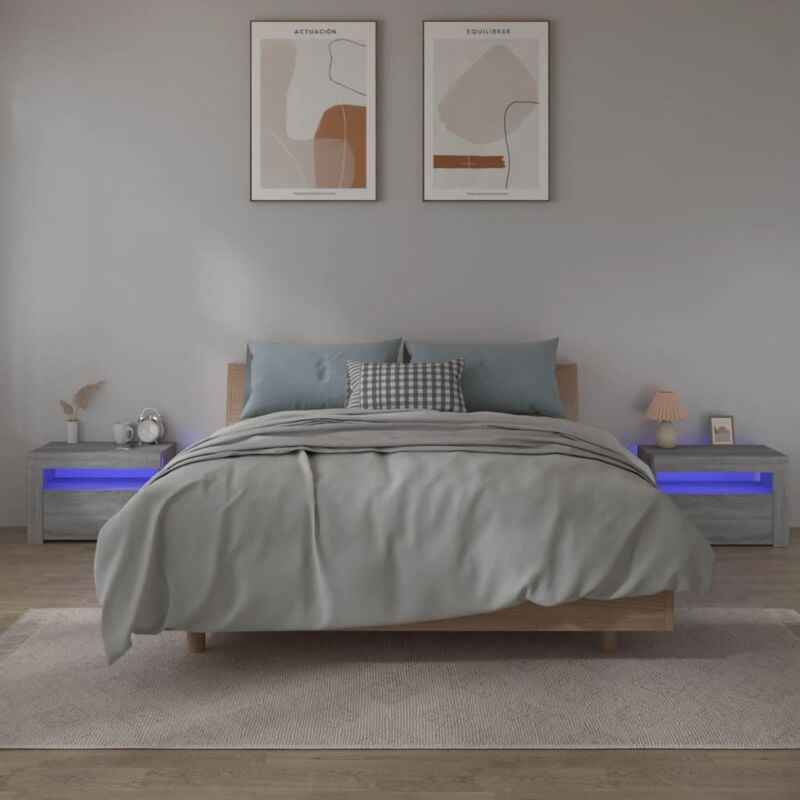 foto del prodotto vidaxl comodini 2 pz con luci led grigio sonoma 60x35x40 cm