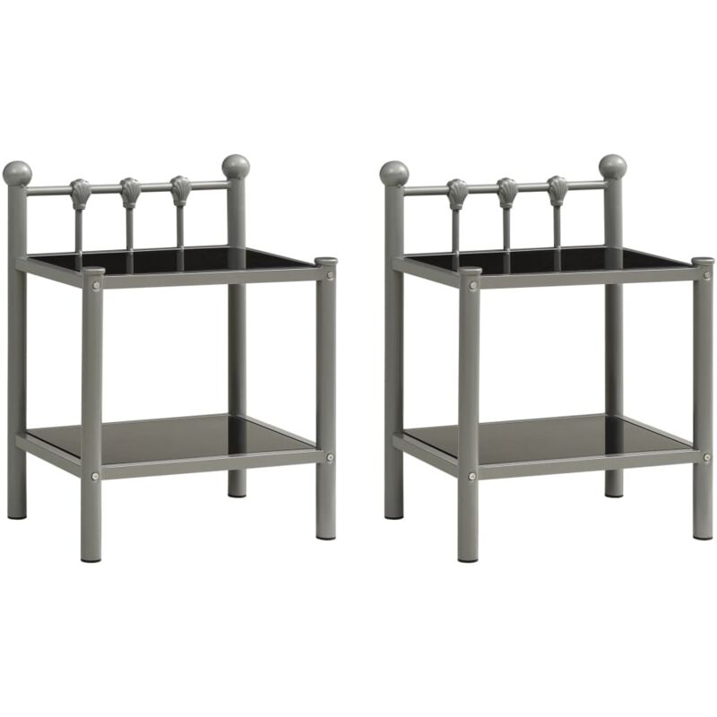 foto del prodotto vidaxl comodini 2 pz grigio e nero in metallo e vetro
