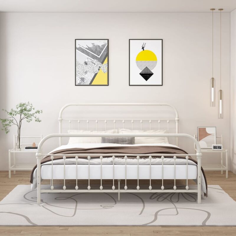 foto del prodotto vidaxl comodini 2 pz in metallo bianco e vetro trasparente