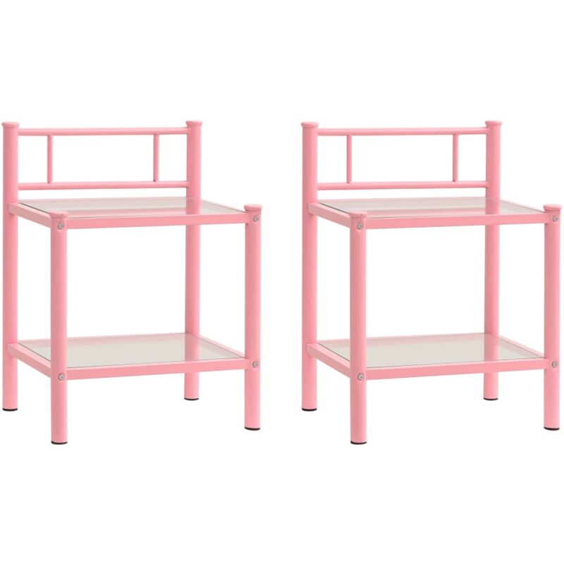 foto del prodotto vidaxl comodini 2 pz rosa e trasparente in metallo e vetro