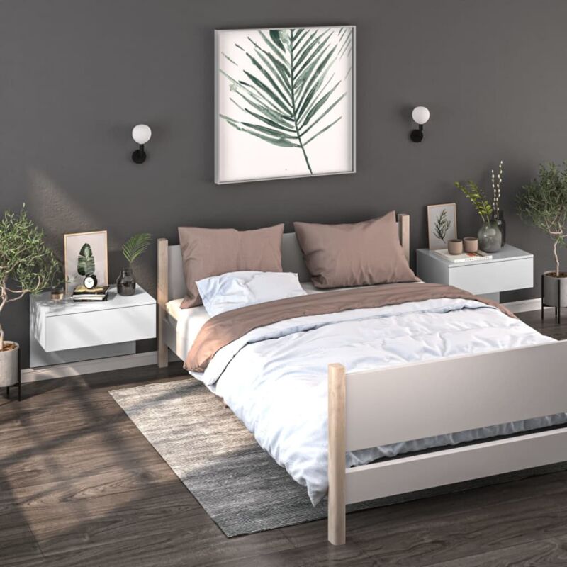foto del prodotto vidaxl comodini a muro 2 pz bianco lucido