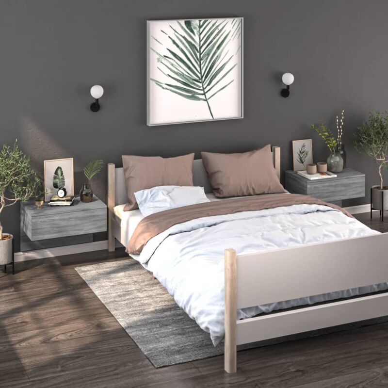foto del prodotto vidaxl comodini a muro 2 pz grigio sonoma
