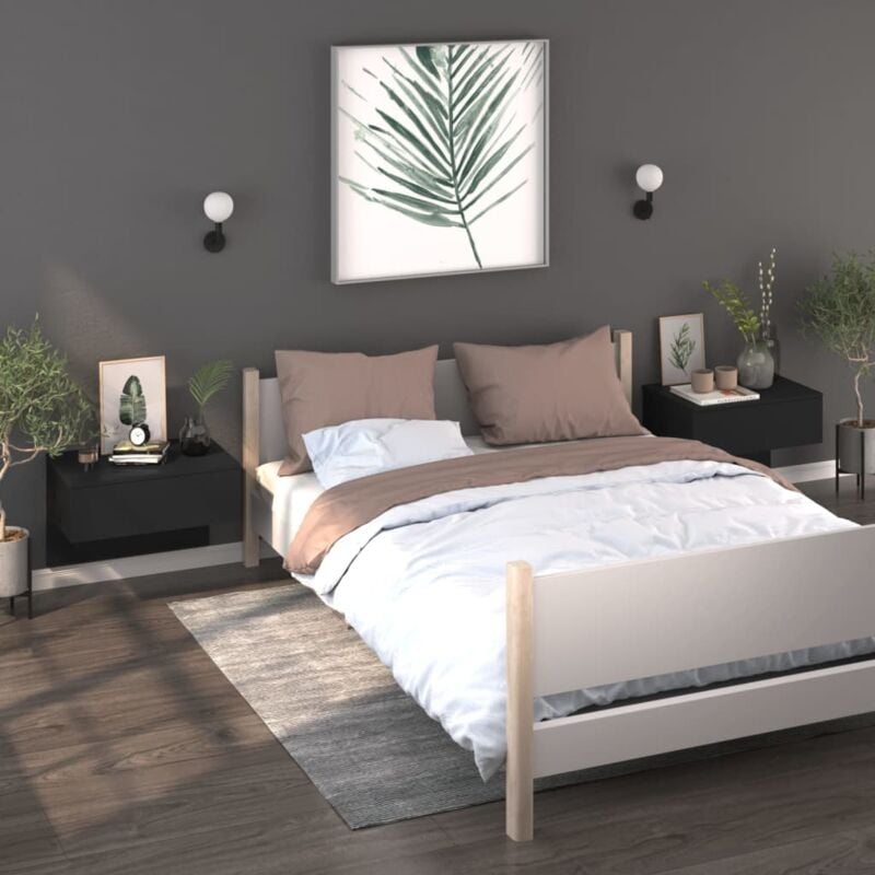 foto del prodotto vidaxl comodini a muro 2 pz neri in legno multistrato