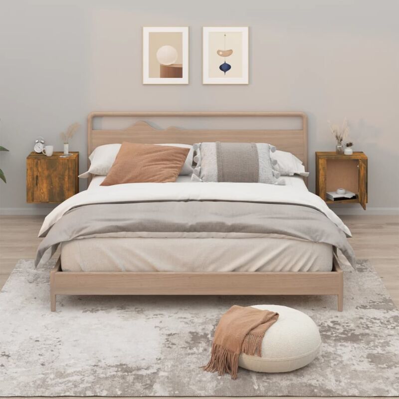 foto del prodotto vidaxl comodini a muro 2 pz rovere fumo 50x30x47 cm