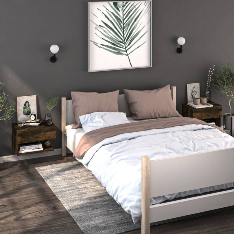 foto del prodotto vidaxl comodini a muro 2 pz rovere fumo