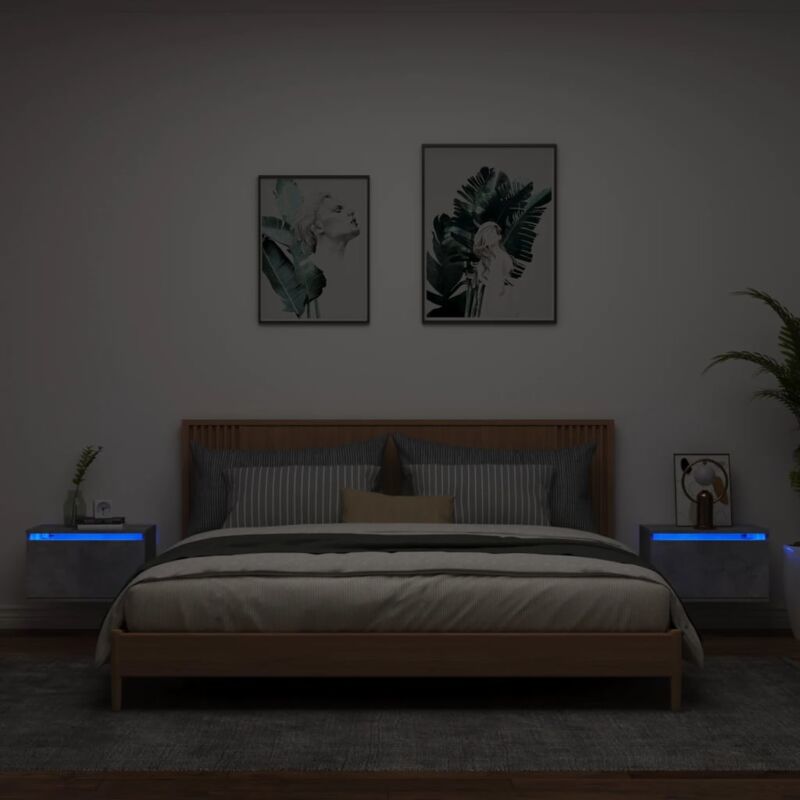 foto del prodotto vidaxl comodini a parete con luci led 2 pz grigio cemento