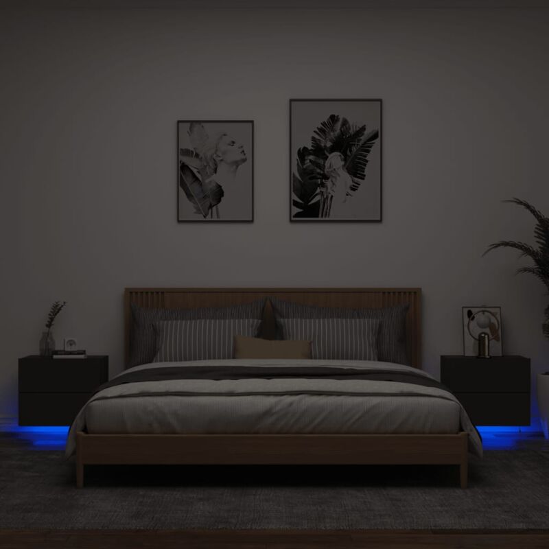 foto del prodotto vidaxl comodini a parete con luci led 2 pz neri