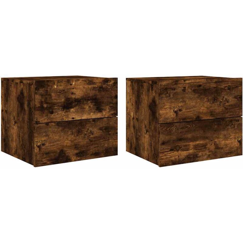 foto del prodotto vidaxl comodini a parete con luci led 2 pz rovere fumo