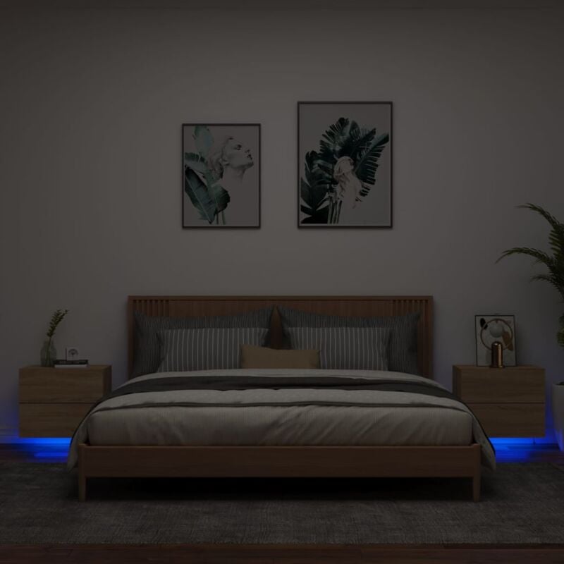 foto del prodotto vidaxl comodini a parete con luci led 2 pz rovere sonoma