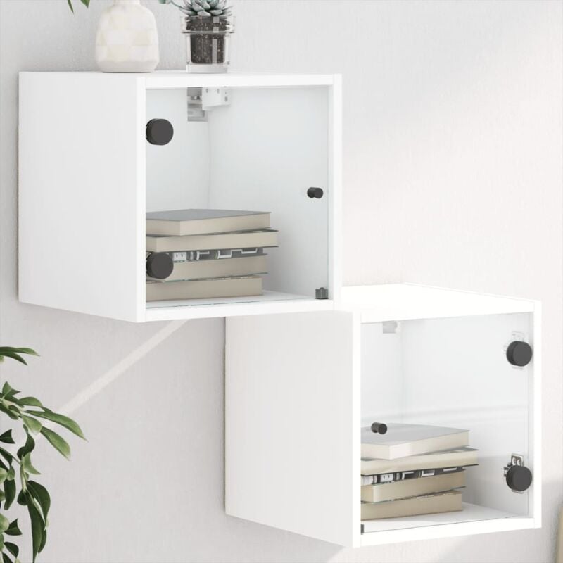 foto del prodotto vidaxl comodini con ante in vetro 2pz bianco 35x37x35 cm