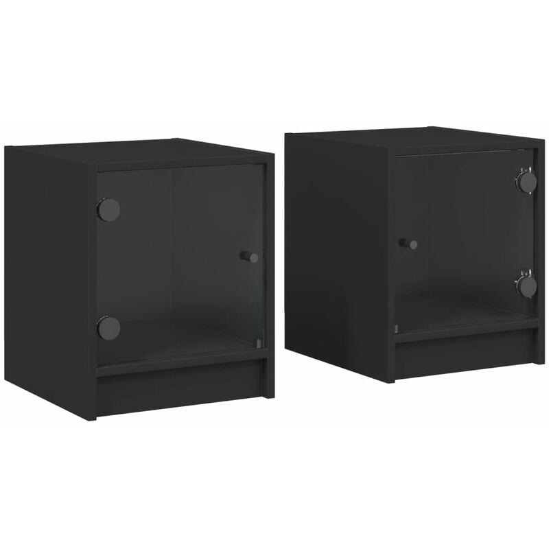 foto del prodotto vidaxl comodini con ante in vetro 2pz nero 35x37x42 cm