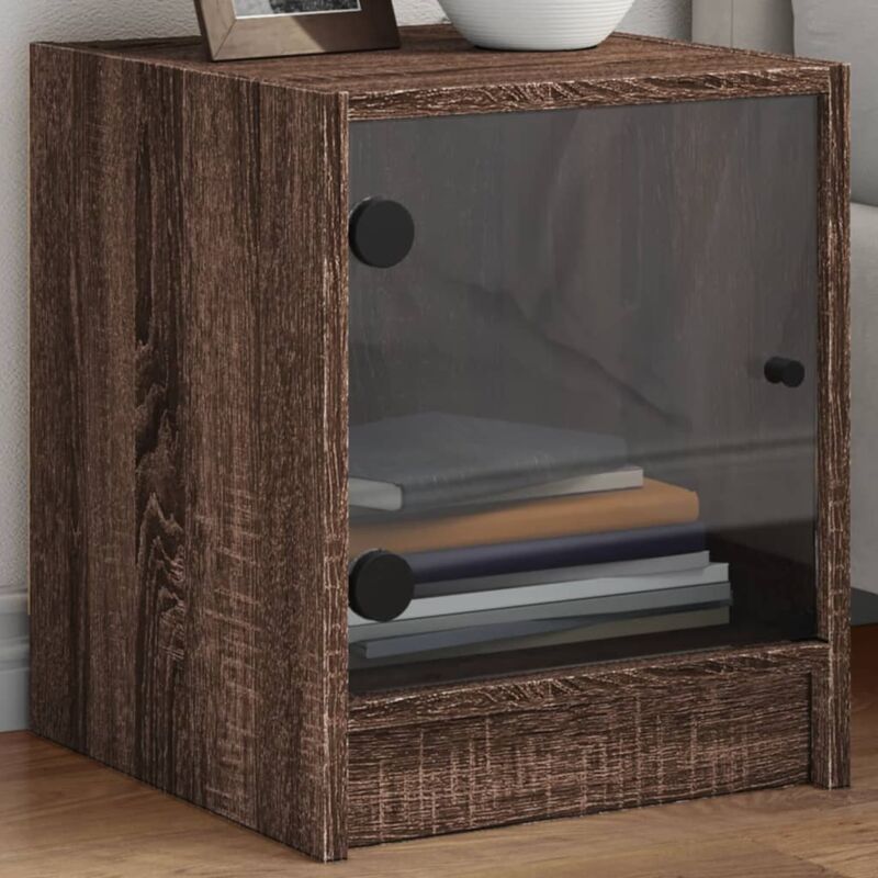 foto del prodotto vidaxl comodini con ante in vetro 2pz rovere marrone 35x37x42 cm