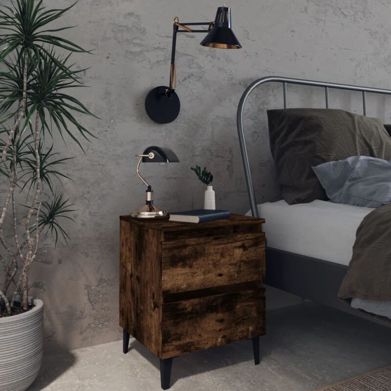 foto del prodotto vidaxl comodini con gambe in legno massello 2pz rovere fumo 40x30x50cm 875177