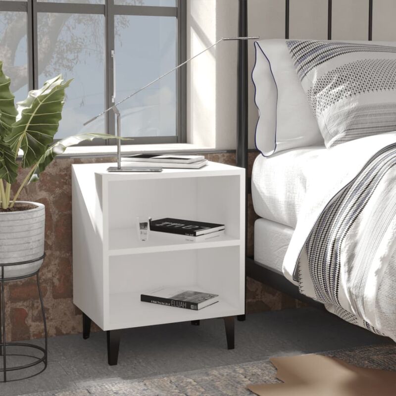 foto del prodotto vidaxl comodini con gambe in metallo 2pz bianchi 40x30x50 cm 569883