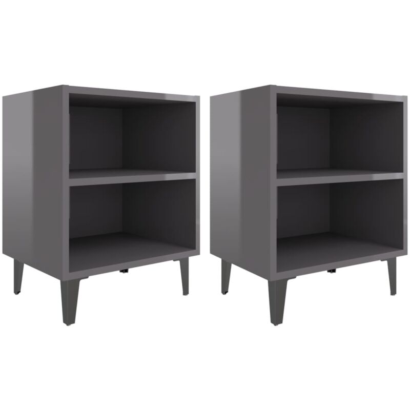 foto del prodotto vidaxl comodini con gambe in metallo 2pz grigio lucido 40x30x50 cm