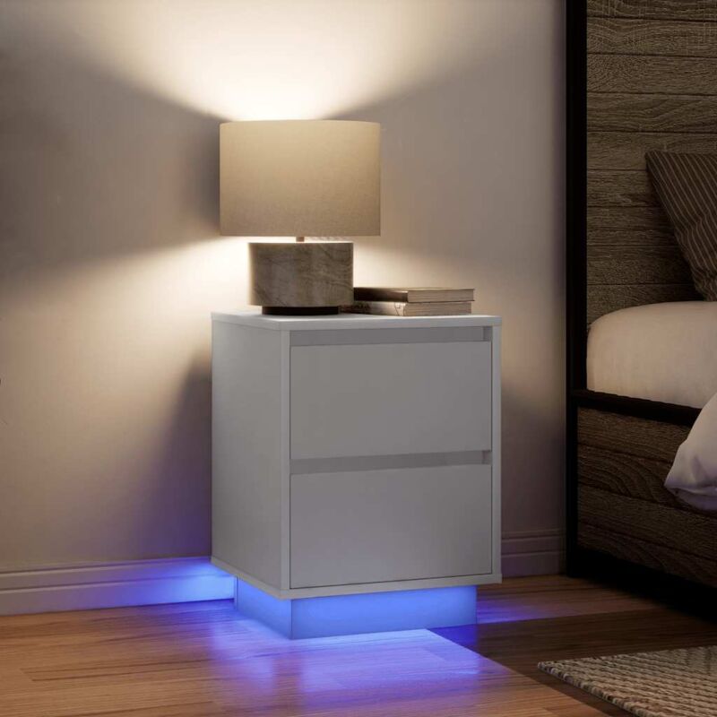 foto del prodotto vidaxl comodini con luci a led 2 pz bianco 38x34x50 cm