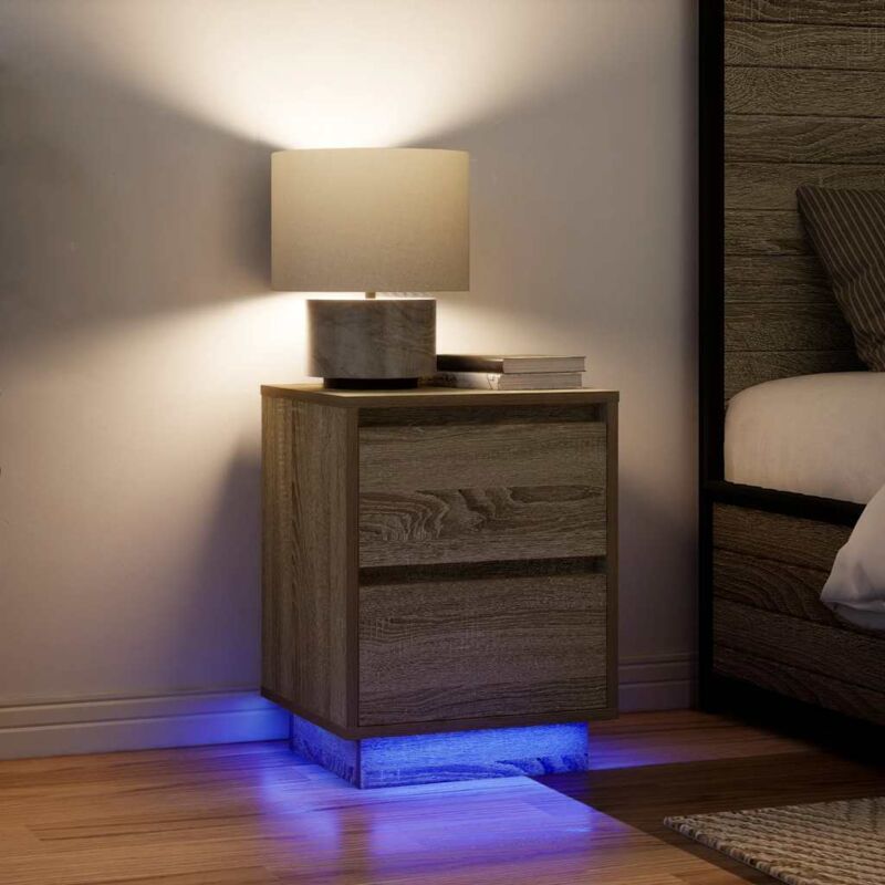 foto del prodotto vidaxl comodini con luci a led 2 pz rovere sonoma 38x34x50 cm