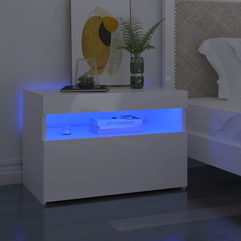 foto del prodotto vidaxl comodini con luci led 2 pz bianco lucido 60x35x40 cm