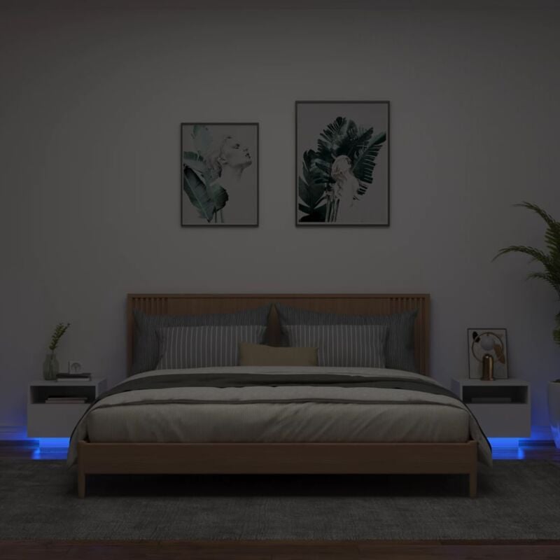 foto del prodotto vidaxl comodini con luci led 2pz bianchi 40x39x37 cm