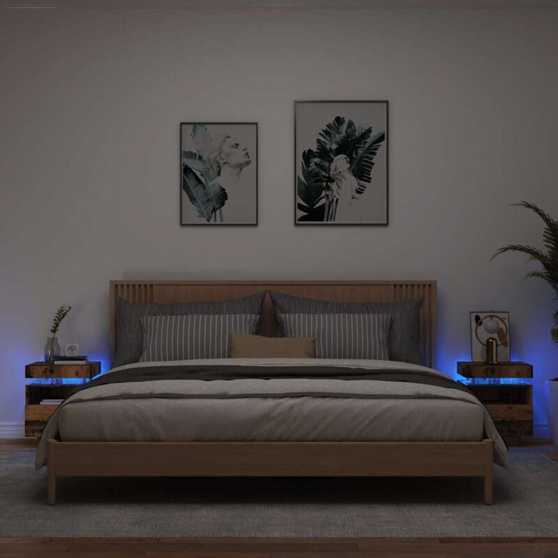 foto del prodotto vidaxl comodini con luci led 2pz legno antico 40x39x48,5 cm