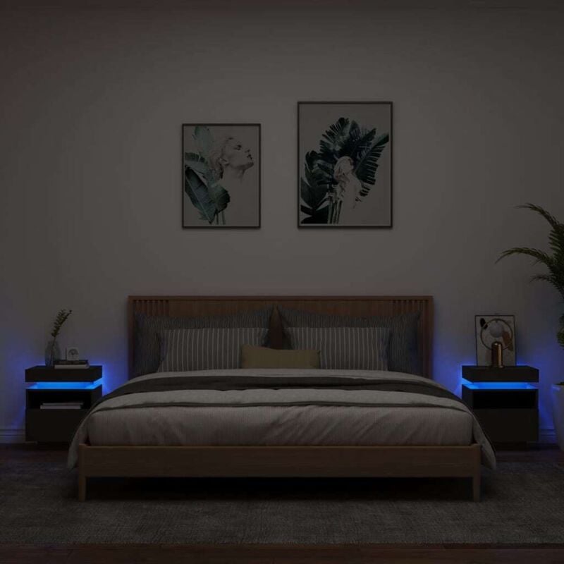 foto del prodotto vidaxl comodini con luci led 2pz neri 40x39x48,5 cm