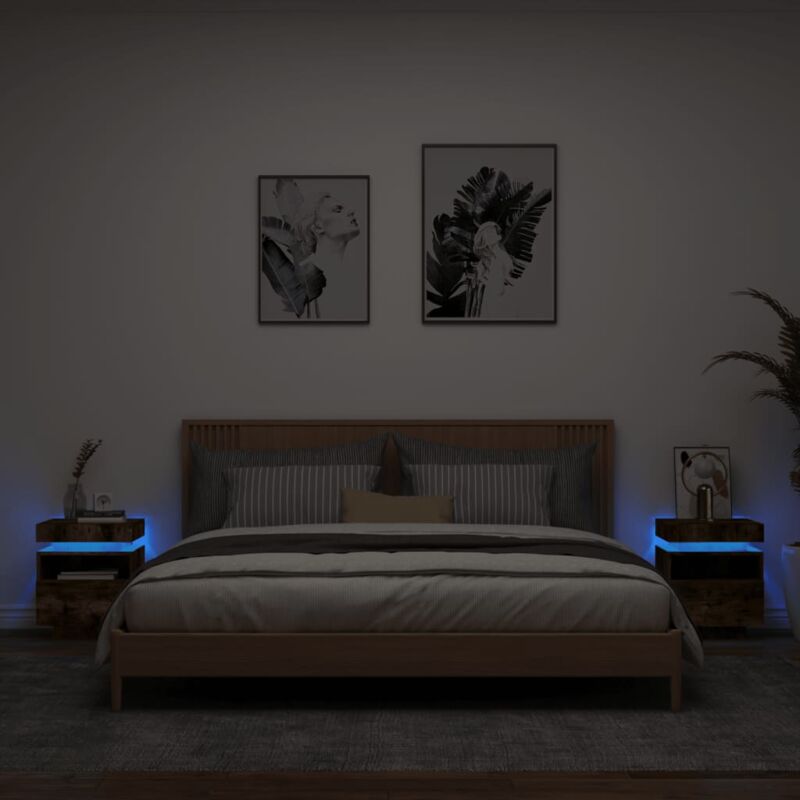 foto del prodotto vidaxl comodini con luci led 2pz rovere fumo 40x39x48,5 cm