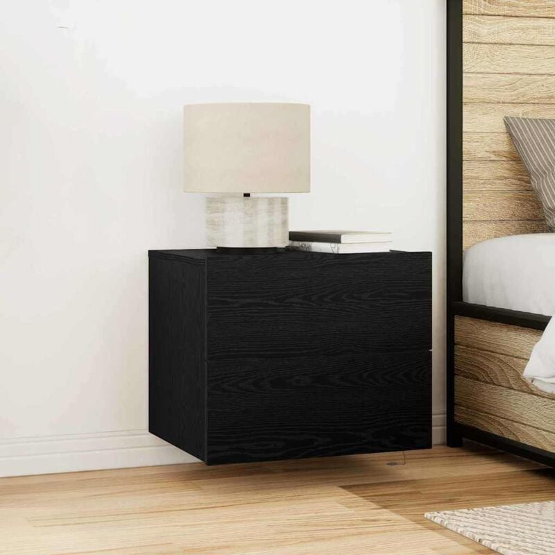 foto del prodotto vidaxl comodini con luci led montati a muro 2 pezzi rovere nero
